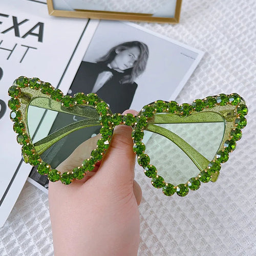 Lunettes de soleil cœur strass - Grande monture UV400 pour femmes SUN N.