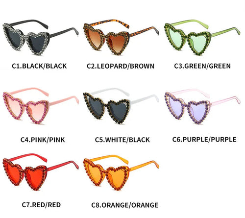 Lunettes de soleil cœur strass - Grande monture UV400 pour femmes SUN N.