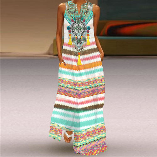 2026 Summer Women's Fashion Sexy Digital Print V-Neck Sleeveless Long Dress with Pockets European and American Style Dress S-5Xl SUN N.