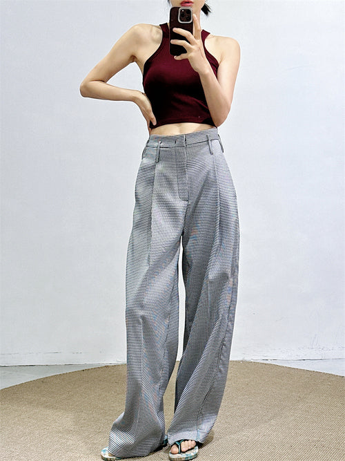 Fan-Favorite: New Spring/Summer Houndstooth Pants for Women, High-Waisted Wide-Leg Pants, Straight Loose Fit, Slimming Suit Pants SUN N.