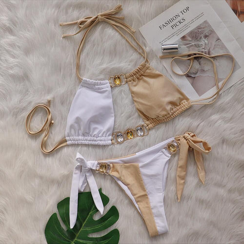 Baizi 2026 New Crystal Diamond Bikini European and American Sexy Patchwork Tie-Up Women's Two-Piece Swimsuit in Stock from the Manufacturer SUN N.