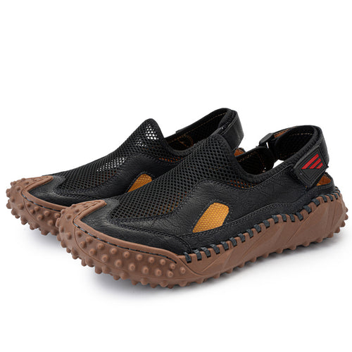 Sandales cuir véritable mesh - Respirantes et bout fermé, design artisanal pour confort estival.