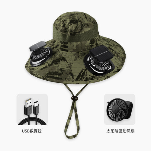 Summer Popular Fisherman Hat Solar Double Fan Rechargeable Hat Cross-Border Wholesale Sunshade and Sun Protection Essential for Fishing SUN N.