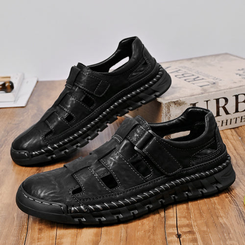 Sandales cuir véritable bout fermé – Confort Premium, en cuir véritable, cousu main, design respirant.