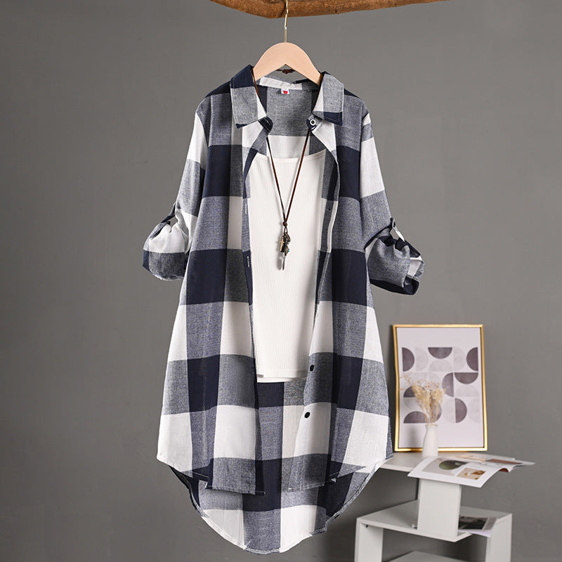 Chemise à carreaux cardigan – Manches longues, protection solaire SUN N.