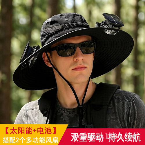 Summer Popular Fisherman Hat Solar Double Fan Rechargeable Hat Cross-Border Wholesale Sunshade and Sun Protection Essential for Fishing SUN N.