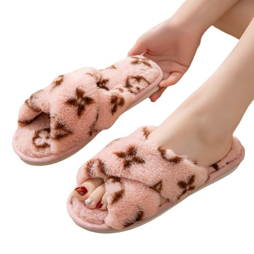 Chaussons Ouverts Trèfle à Quatre Feuilles – Imitation Fourrure Lapin, Femme Toutes Saisons SUN N.