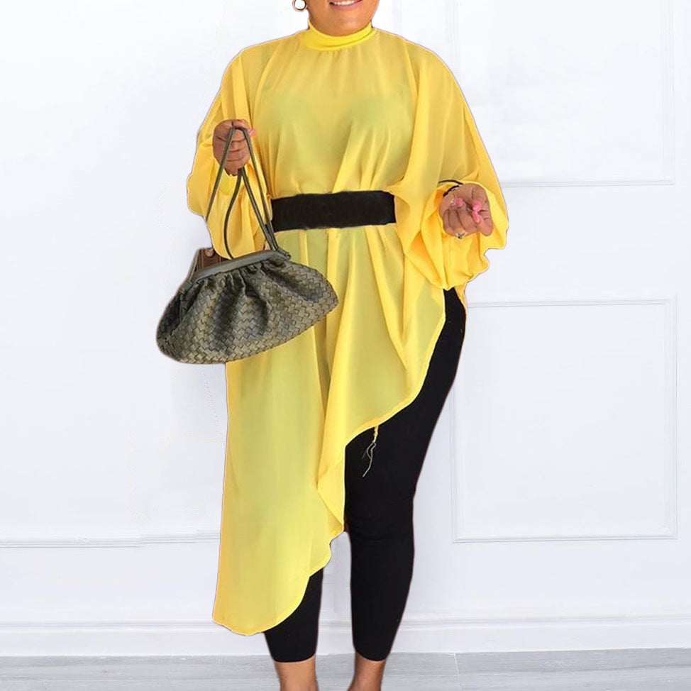 Robe Chiffon Irrégulière Grande Taille Femme – Style Élégant & Fluide Couleur Unie SUN N.