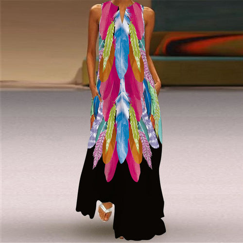2026 Summer Women's Fashion Sexy Digital Print V-Neck Sleeveless Long Dress with Pockets European and American Style Dress S-5Xl SUN N.