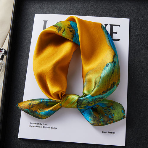 100% Silk Scarf Real Silk Premium Hangzhou Silk Small Square Scarf Spring and Autumn All-match Neck Protection Decorative Shirt Professional Scarf SUN N.