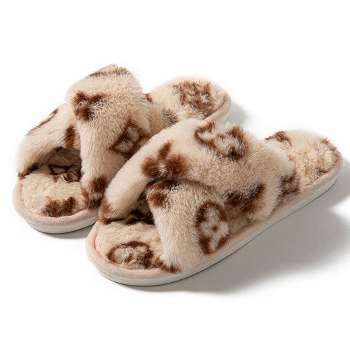 Chaussons Ouverts Trèfle à Quatre Feuilles – Imitation Fourrure Lapin, Femme Toutes Saisons SUN N.