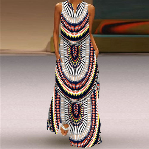2026 Summer Women's Fashion Sexy Digital Print V-Neck Sleeveless Long Dress with Pockets European and American Style Dress S-5Xl SUN N.