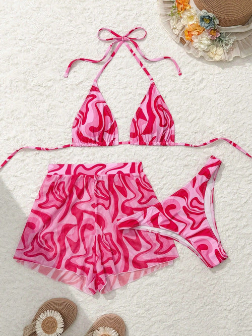 Bikini 3 Pièces Imprimé Sexy – Maillot de Bain Bretelles, Tendance Europe & Amérique SUN N.