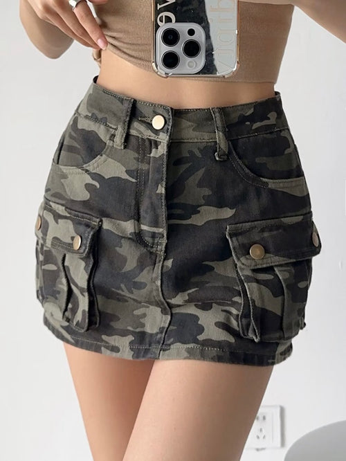 American Retro High Waist Hot Girl Denim Skirt Women's Spring and Summer New Overalls Overskirt Design Sense Slimming A- line Short Skirt SUN N.