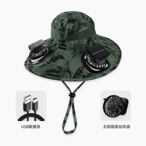 Summer Popular Fisherman Hat Solar Double Fan Rechargeable Hat Cross-Border Wholesale Sunshade and Sun Protection Essential for Fishing SUN N.