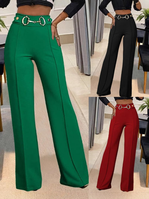 Pantalon droit taille haute – Casual & Couleur Unie en vert, noir et rouge, offrant une coupe flatteuse et moderne.