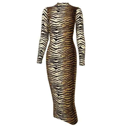 Robe Léopard Manches Longues Femme – Coupe Slim Sexy Style Européen Automne-Hiver SUN N.