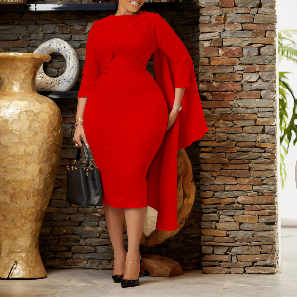 D331 Amazon Foreign Trade Women's 2023 New Elegant Solid Color Tongle Hip African Large Size European and American Dress SUN N.