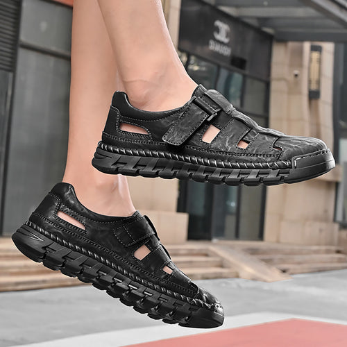 Sandales cuir véritable bout fermé – Confort Premium, en cuir véritable, cousu main, design respirant.