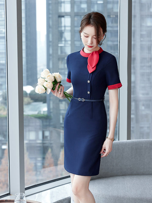 Stewardess Business Dress Temperament Goddess Fan High-end dress Female Sales Department Front Desk Beauty Salon Hotel Work Dress SUN N.