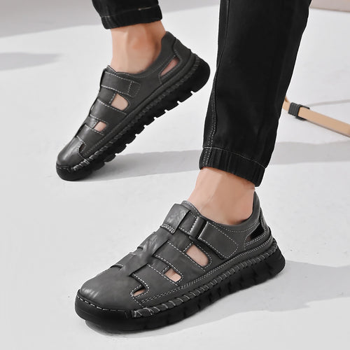 Sandales cuir véritable bout fermé – Confort Premium, en cuir véritable, cousu main, design respirant.