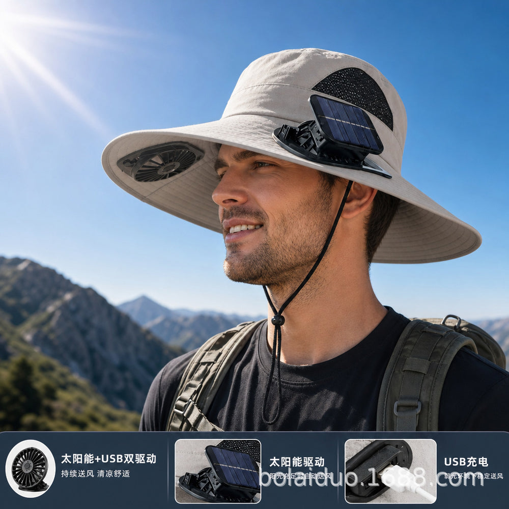 Summer Popular Fisherman Hat Solar Double Fan Rechargeable Hat Cross-Border Wholesale Sunshade and Sun Protection Essential for Fishing SUN N.
