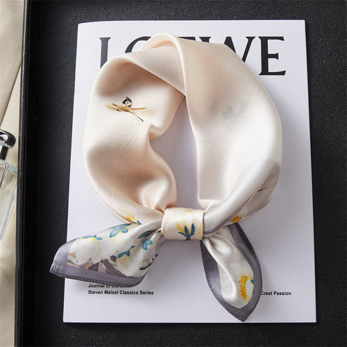 100% Silk Scarf Real Silk Premium Hangzhou Silk Small Square Scarf Spring and Autumn All-match Neck Protection Decorative Shirt Professional Scarf SUN N.