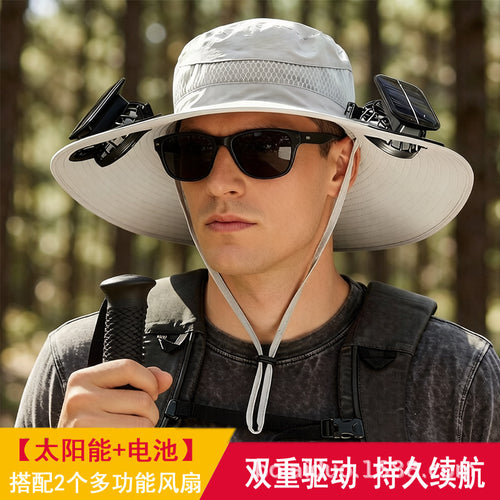 Summer Popular Fisherman Hat Solar Double Fan Rechargeable Hat Cross-Border Wholesale Sunshade and Sun Protection Essential for Fishing SUN N.