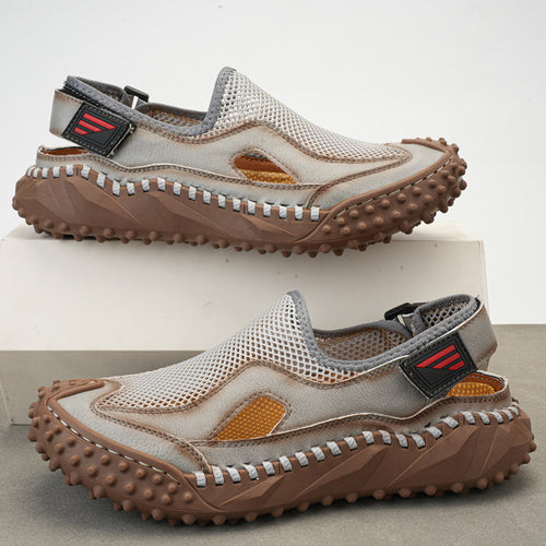 Sandales cuir véritable mesh - Respirantes et bout fermé, design artisanal pour confort estival.