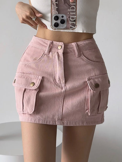 American Retro High Waist Hot Girl Denim Skirt Women's Spring and Summer New Overalls Overskirt Design Sense Slimming A- line Short Skirt SUN N.
