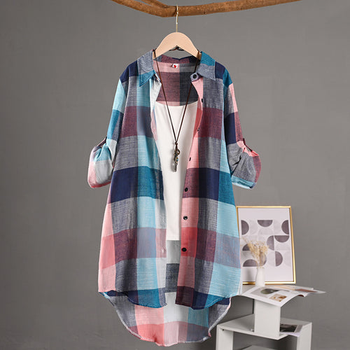Chemise à carreaux cardigan – Manches longues, protection solaire SUN N.