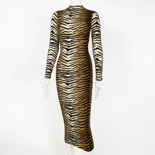 Robe Léopard Manches Longues Femme – Coupe Slim Sexy Style Européen Automne-Hiver SUN N.