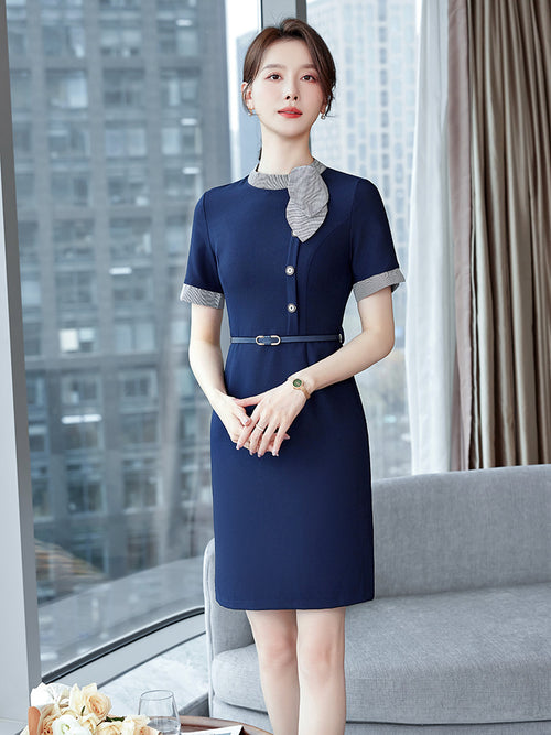 Stewardess Business Dress Temperament Goddess Fan High-end dress Female Sales Department Front Desk Beauty Salon Hotel Work Dress SUN N.