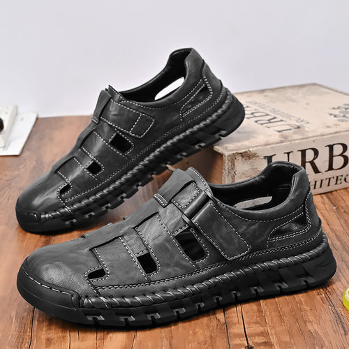 Sandales cuir véritable bout fermé – Confort Premium, en cuir véritable, cousu main, design respirant.
