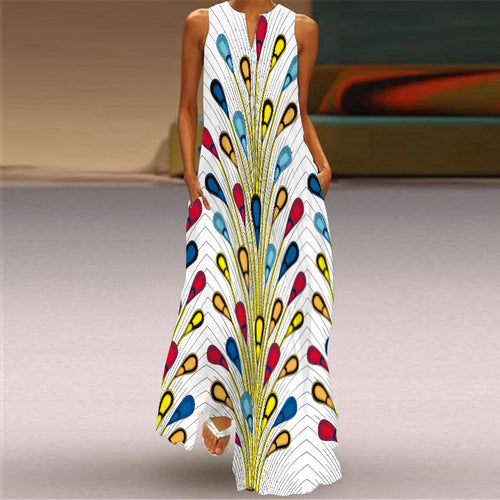 2026 Summer Women's Fashion Sexy Digital Print V-Neck Sleeveless Long Dress with Pockets European and American Style Dress S-5Xl SUN N.