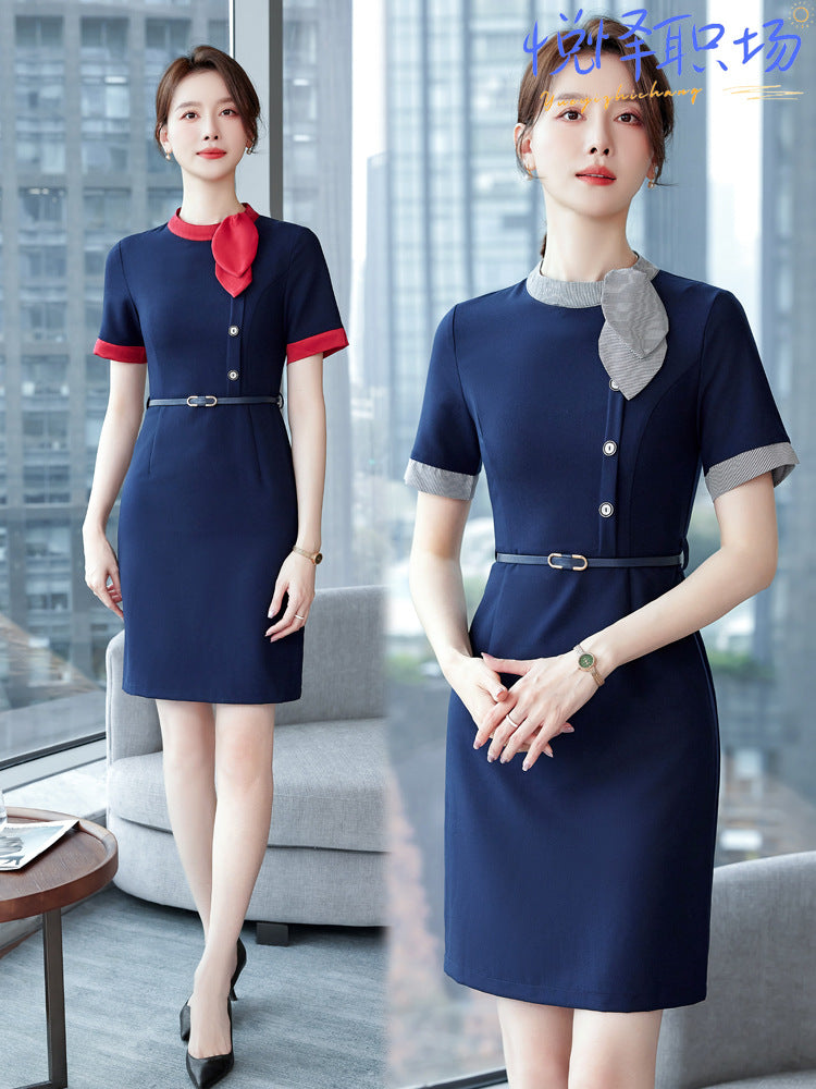 Stewardess Business Dress Temperament Goddess Fan High-end dress Female Sales Department Front Desk Beauty Salon Hotel Work Dress SUN N.