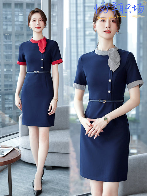 Stewardess Business Dress Temperament Goddess Fan High-end dress Female Sales Department Front Desk Beauty Salon Hotel Work Dress SUN N.