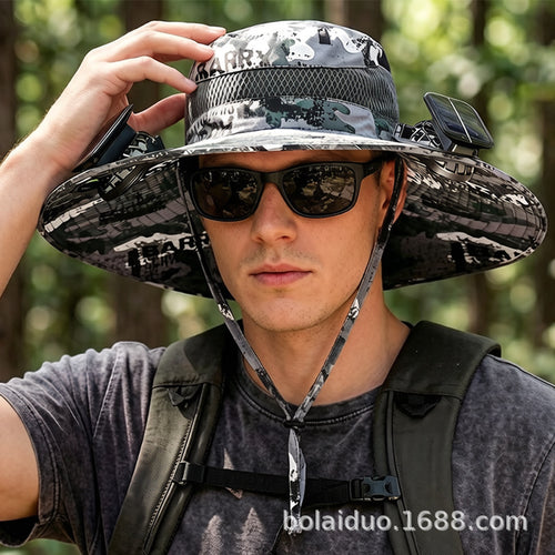 Summer Popular Fisherman Hat Solar Double Fan Rechargeable Hat Cross-Border Wholesale Sunshade and Sun Protection Essential for Fishing SUN N.