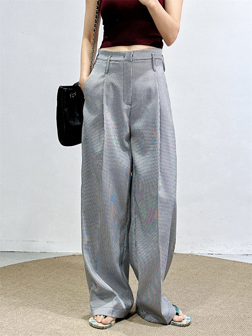 Fan-Favorite: New Spring/Summer Houndstooth Pants for Women, High-Waisted Wide-Leg Pants, Straight Loose Fit, Slimming Suit Pants SUN N.