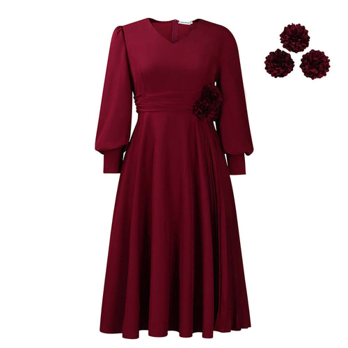 Robe coupe A élégante en couleur sable avec manches bouffantes et détails plissés, parfaite pour toutes les silhouettes.