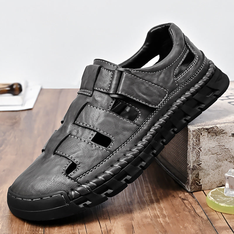 Sandales cuir véritable bout fermé – Confort Premium, en cuir véritable, cousu main, design respirant.