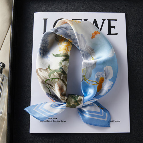 100% Silk Scarf Real Silk Premium Hangzhou Silk Small Square Scarf Spring and Autumn All-match Neck Protection Decorative Shirt Professional Scarf SUN N.
