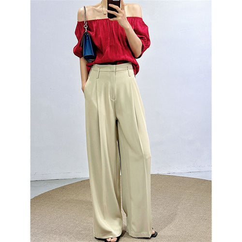 Fan-Favorite: New Spring/Summer Houndstooth Pants for Women, High-Waisted Wide-Leg Pants, Straight Loose Fit, Slimming Suit Pants SUN N.