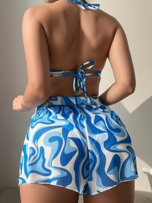 European and American New Bikini Three-piece Swimwear Women's Sexy Printed Strap Swimwear Cross-border Hot-selling Holiday Swimwear for Women SUN N.