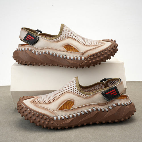 Sandales cuir véritable mesh - Respirantes et bout fermé, design artisanal pour confort estival.