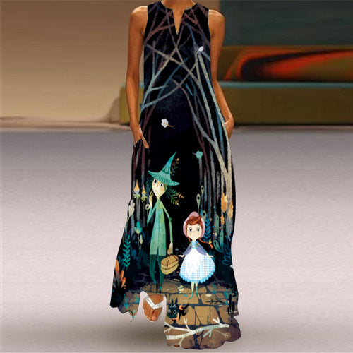 2026 Summer Women's Fashion Sexy Digital Print V-Neck Sleeveless Long Dress with Pockets European and American Style Dress S-5Xl SUN N.