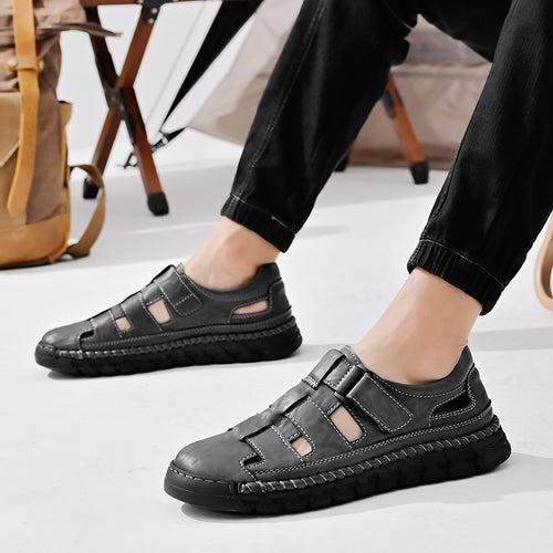Sandales cuir véritable bout fermé – Confort Premium, en cuir véritable, cousu main, design respirant.