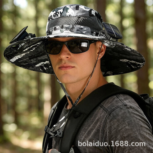 Summer Popular Fisherman Hat Solar Double Fan Rechargeable Hat Cross-Border Wholesale Sunshade and Sun Protection Essential for Fishing SUN N.