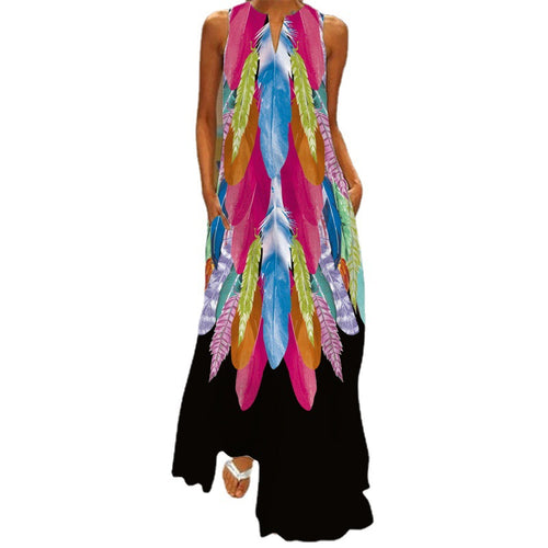 2026 Summer Women's Fashion Sexy Digital Print V-Neck Sleeveless Long Dress with Pockets European and American Style Dress S-5Xl SUN N.