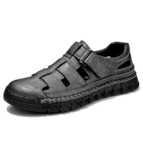 Sandales cuir véritable bout fermé – Confort Premium, en cuir véritable, cousu main, design respirant.
